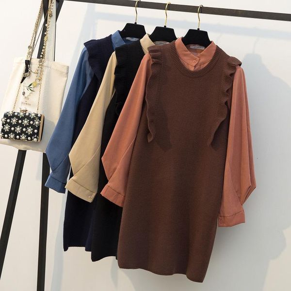 

two piece dress [ewq] pullover knitted loose sweater vest+loose solid color long sleeve ladies shirt trend 2 set 2021 spring qk57117, White