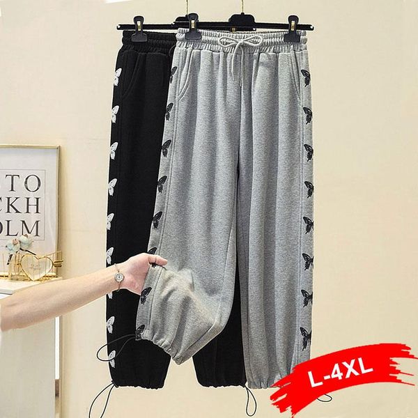 

plus size pants harajuku loose lace up sweatpants women streetwear butterfly print ankle length jogger female bf harem trousers