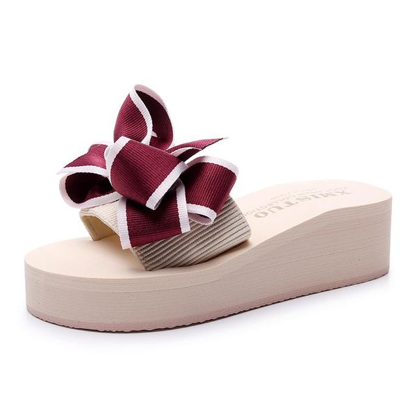 

slippers summer platform women handmade bow-knot female anti-slip flip flops fashion outdoor slides, Black