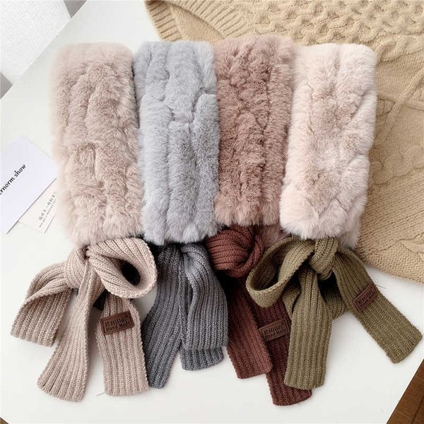 

2021 new knitted scarf women autumn winter warm crochet foulard femme fashion faux fur collar neck warmer scarves shawl wrap h0923, Silver