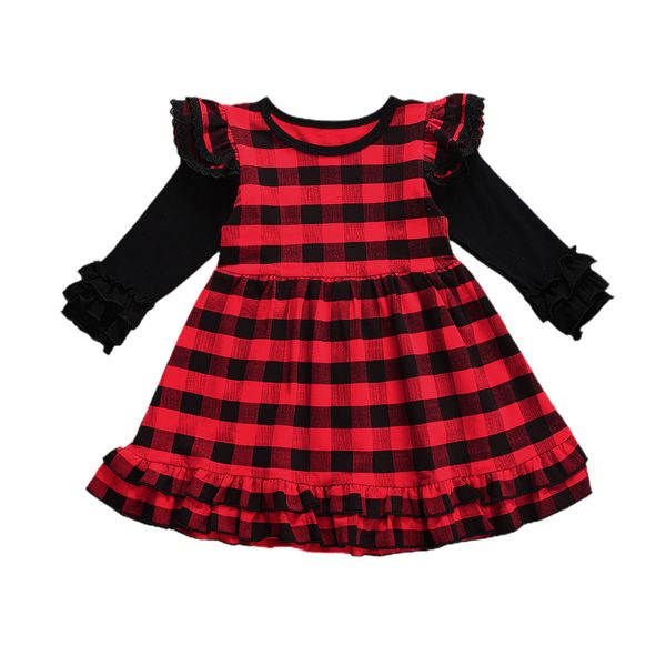 6m-4y Natal criança infantil bebê garoto menina vestido vermelho xadrez manga longa tutu vestidos de festa para meninas xmas roupas 210515