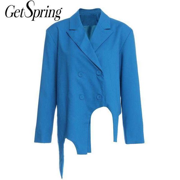 

getspring women coat irregular hem blue jacket long sleeve loose coats fashion ladies autumn 210601, Black;brown