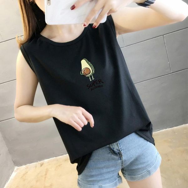 

women's blouses & shirts avocado print white vests female vest tank summer harajuku casual loose aesthetic women sleeveless cl