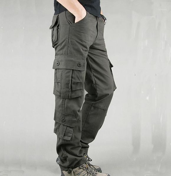 

quality spring autumn cotton multi - pocket cargo pants men overalls casual long mens trousers plus size 28-42 men's, Black