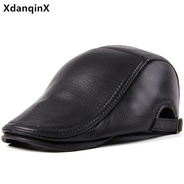 

berets autumn men's cap natural genuine leather hat sheepskin beret snapback adjustable size simple casual brand sports, Blue;gray