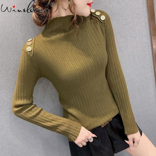 

fall winter korean style knitted turtleneck sweater girls fashion solid long sleeve button women pullover bottoming shirt t0d608 women', White;black