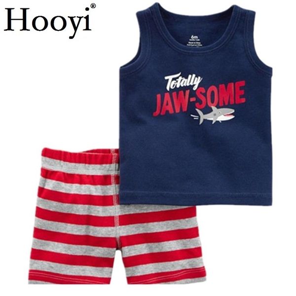 Totally JAW-SOME Sommer Baby Kleidung Anzug Junge Strand Kleidung 2-teilige Sets Ärmelloses Unterhemd Haifischstreifen Kurze Hosen Weste 0-2Y 210413