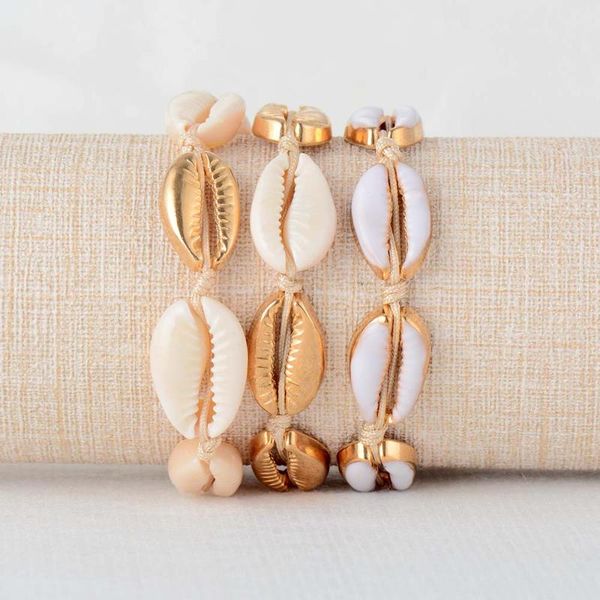 

link, chain gold color cowrie shell bracelets for women rope bracelet beads charm bohemian beach jewelry, Black