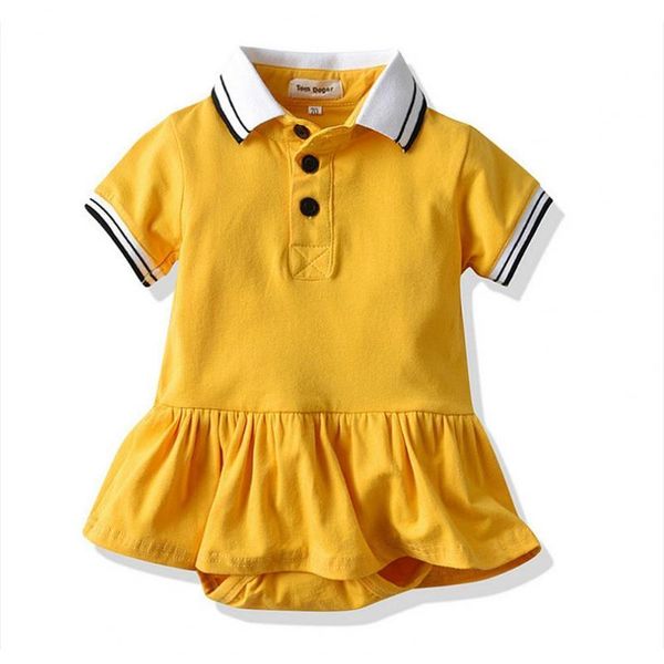 

girl's dresses little girls summer turn down collar short sleeve ruffled cotton shirt dress, Red;yellow