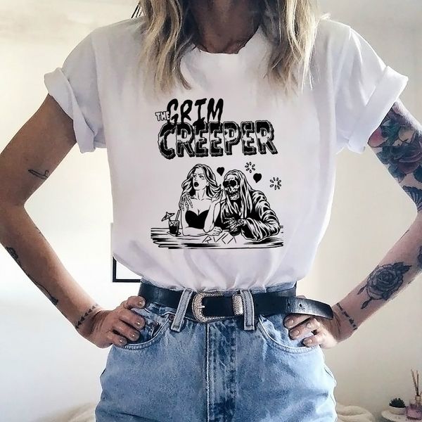 The Crim Creeper Skeleton Love Maglietta da donna Grunge Harajuku Graphic Tee Hipster Manica corta O-Collo Gotico Donna Top Abbigliamento 210518