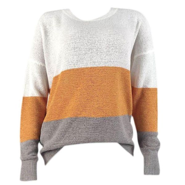 

women's sweaters women long sleeve color block striped sweater drop shoulder loose jumper f42f, White;black