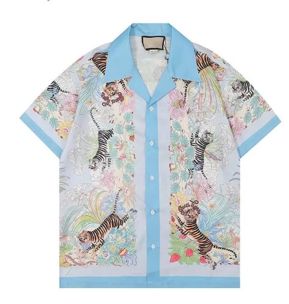 

luxury designer shirts men's fashion tiger bowling shirt hawaii floral casual shirts men slim fit short sleeve dress shirt, White;black