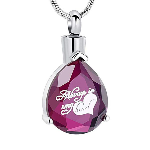 

a stone cremation urn pendant inlaid with a water drop shape, a souvenir of ashes, does not fade and is not allergic, Silver