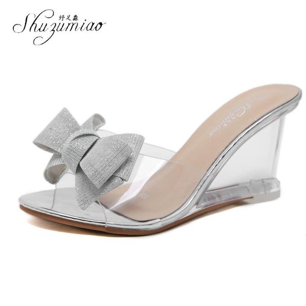 

transparent pvc slippers crystal high-heeled casual shoes plus size 34-43 women open toe, Black