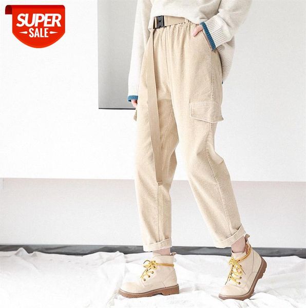 

930668 belt corduroy pants women's nine-point daddy super fire side flap casual work #m65v, Black;gray