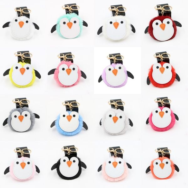 

kimter adorable penguin key ring pompom car keychains pendant fur ball keyfobs pendants cartoon couple ornament jewelry p59fa, Slivery;golden