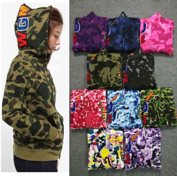 

2021 European American fashion sweater printing hoodie camouflage cardigan classic autumn and winter thin Plush mens womens coat Hoodie, Black