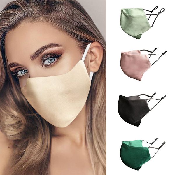 9 cores máscaras de seda moda mulheres rosto máscara protetor solar respirável 2-camadas sedas reutilizáveis ​​e laváveis
