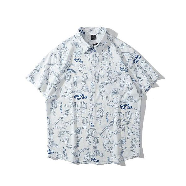 

men's casual shirts men shirt short sleeve 2021 arrival summer loose animal cartoons male thin fashion european style s85, White;black