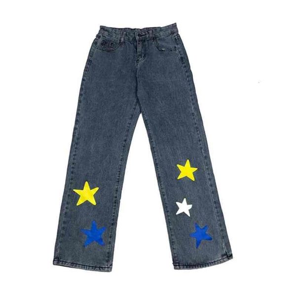 

women's jeans harajuku style retro washed high street hip-hop loose straight-leg trousers casual wide-leg pants trendy bottoms, Blue