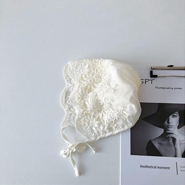

hair accessories infant baby cute hat with embroidery flowers lace cotton sunhat soft flower bonnet for born babies summer, Slivery;white