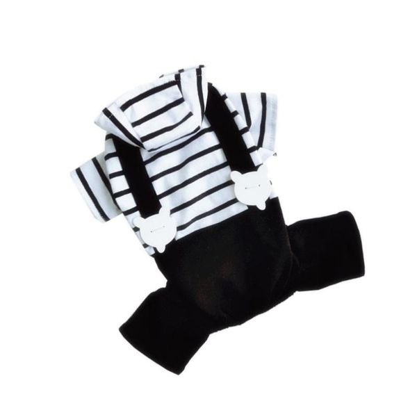 

dog apparel 1pc pet black and white clothes stripe denim suspenders trousers fashion costumes supplies size xxl(black white)
