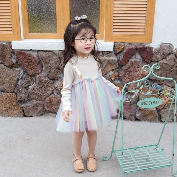 

spring fashion children dress costomes long sleeve korean style lace kids patchwork vestidos design dresses for girls girl's, Red;yellow