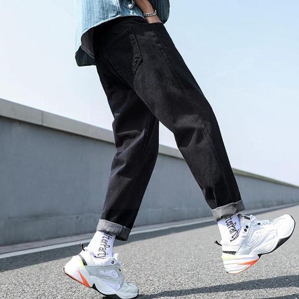 

men's jeans loose men male trousers simple design denim all-match daily pants casual cozy students straight j3s6, Blue