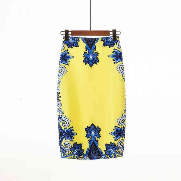 

women's skirts dress medium length printed stretch fabric high waist one step skirt, Black