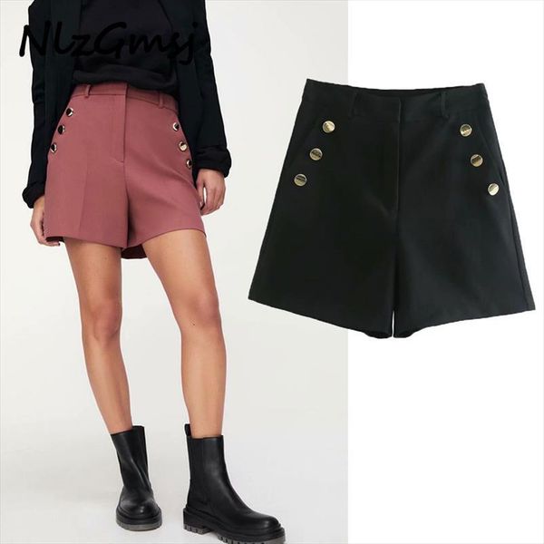 

za spring tide loose womens short high waist breasted solid color casual all match fit, White;black