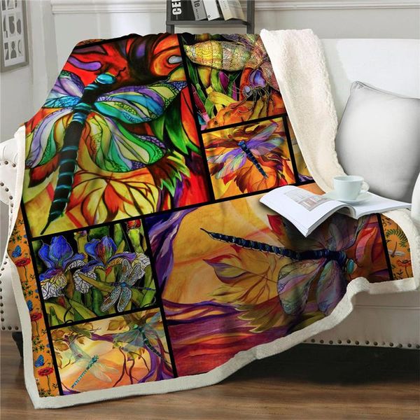 

cartoon dragonfly sherpa blanket thicken soft flannel anime sofa bedspread sleeping couch cover bedding home textiles blankets
