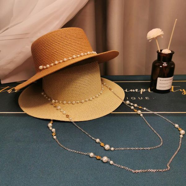 

women's wide brim sun hats summer pearl straw hat fashion foldable beach boater cap holiday hepburn, Blue;gray