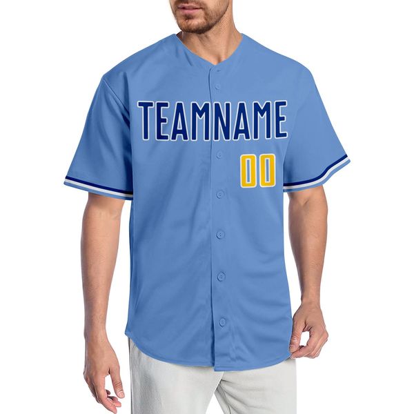 

custom light blue royal-gold authentic baseball jersey, Blue;black