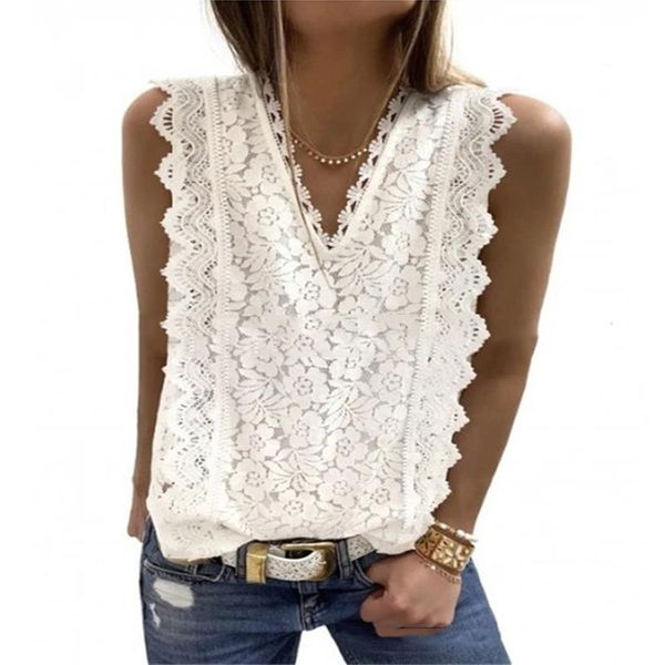 

womens shirt lace see through hollow sleeveless blouses women off shoulder v neck slim solid summer casual sj6419v, White
