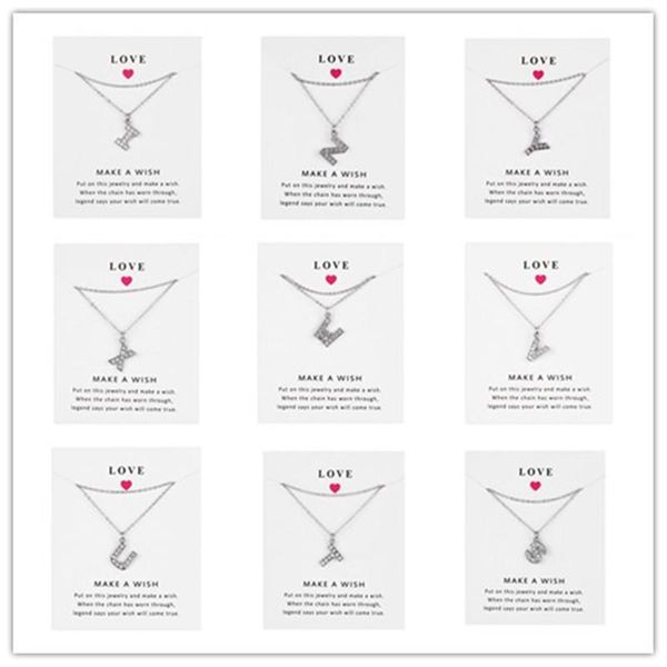 

link, chain 2021 wish card necklaces bijoux femme links chains alloy rhinestone 26 letter necklace charm kolye for women jewelry gift, Black