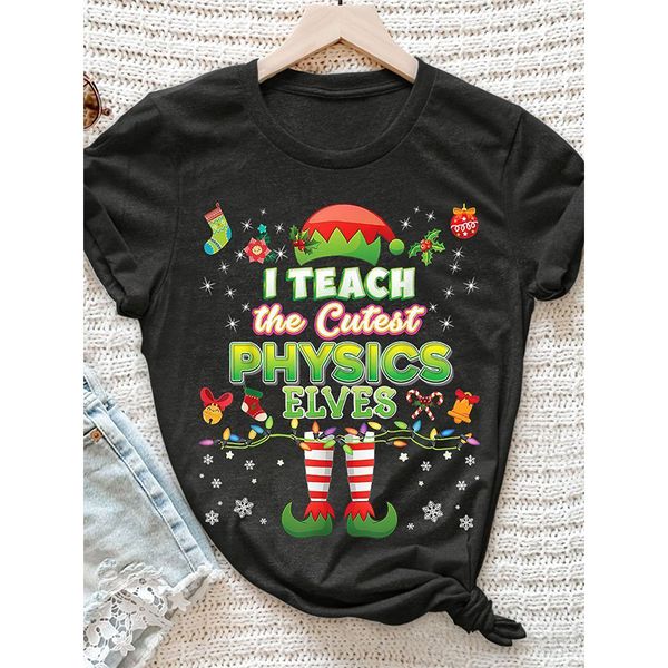 

summer ladies , t-shirts, christmas stockings, printed round neck, street casual home furnishings, short sleeves, loose and comfortable, White