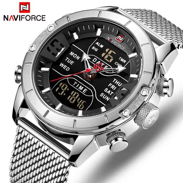 Naviforce Uhr Männer Militär Sport Quarz Uhren Top Luxus Marke Männer Edelstahl Wasserdichte LED Digitale männliche Uhr Geschenk 210517