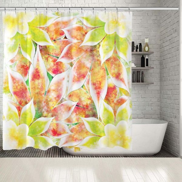 

shower curtains curtain flowers leaves foliage exotic nature in neon colors mordern artwork lime green yellow white
