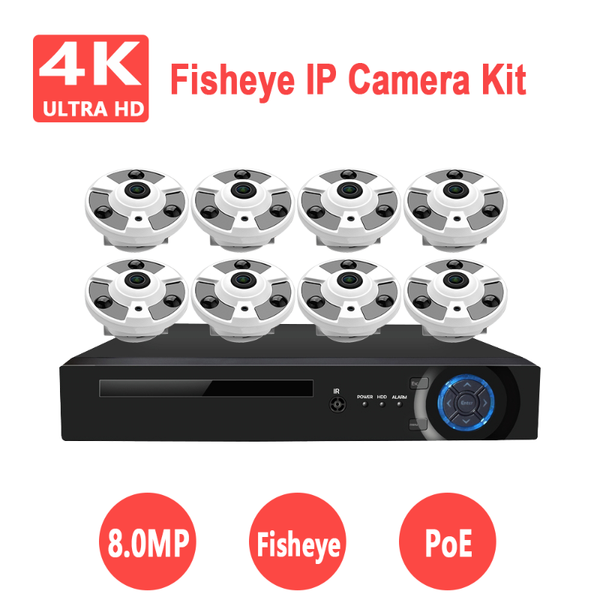 

360 degree fisheye poe ip security camera nvr kit 4ch 8ch onvif p2p video surveillance system set wireless kits