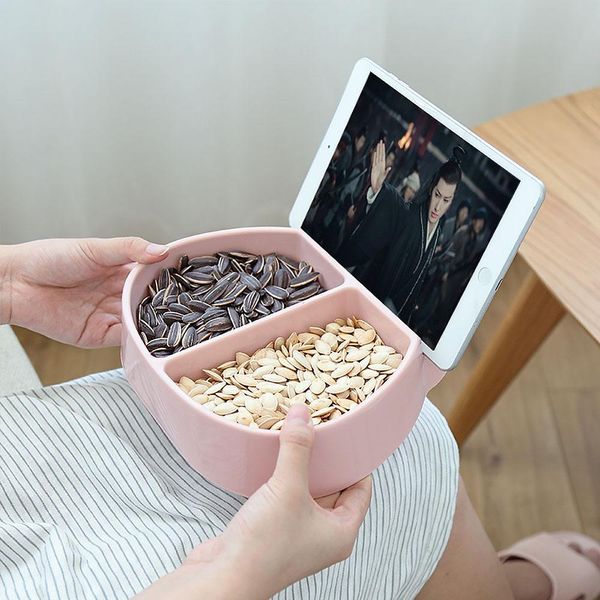 

storage containers 3/pcmodern living room creative lazy snack bowl plastic double grid fruit box mobile phone holder artifact