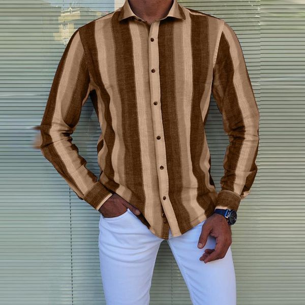 

men's casual shirts mens 2021 autumn slim stripe print single breasted lapel shirt plus size fashion clothing trends, White;black