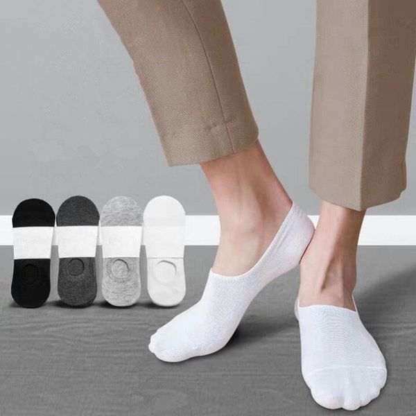

men's socks 5pair/pack cotton invisible men no show non-slip silicone sock solid color felmen slippers short, Black