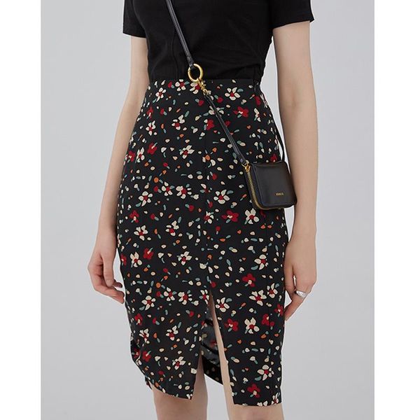 

skirts fashion floral a-line skirt female summer style design split hip short high waist, Black