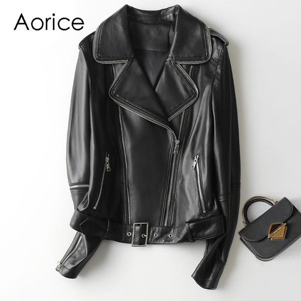 

women's leather & faux aorice women real jacket coat female genuine sheep skin jackets coats a10878, Black