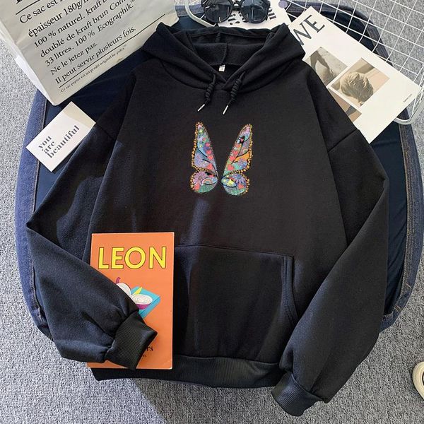 

women's hoodies & sweatshirts women crewneck sweatshirt harajuku butterfly print hooded aesthetic ulzzang hoodie streetwear autumn wint, Black