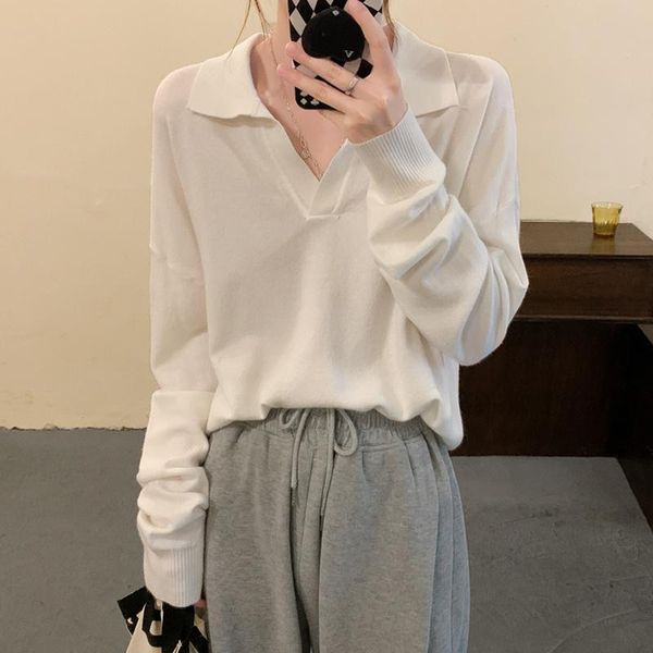 

women's sweaters white collar bottomed sweater 2021 gentle long sleeve with inside, White;black