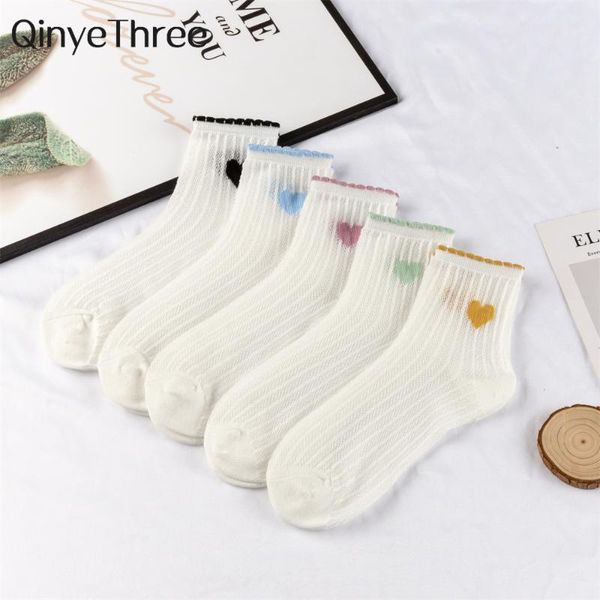 

socks & hosiery women's vertical stripes full mesh solid color love heart white summer thin soft breathable cotton hollow out dropship, Black;white