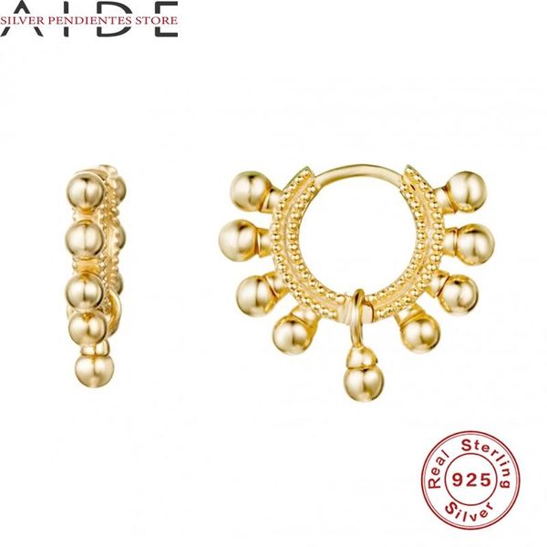 

hoop & huggie aide 100% 925 sterling silver jewelry earrings for women fashion 2021 personalized round bead, Golden;silver