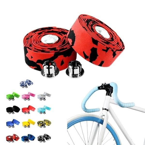 

bike handlebars &components road bicycle handlebar tape camouflage cycling handle belt cork wrap with bar plugs 13 colors