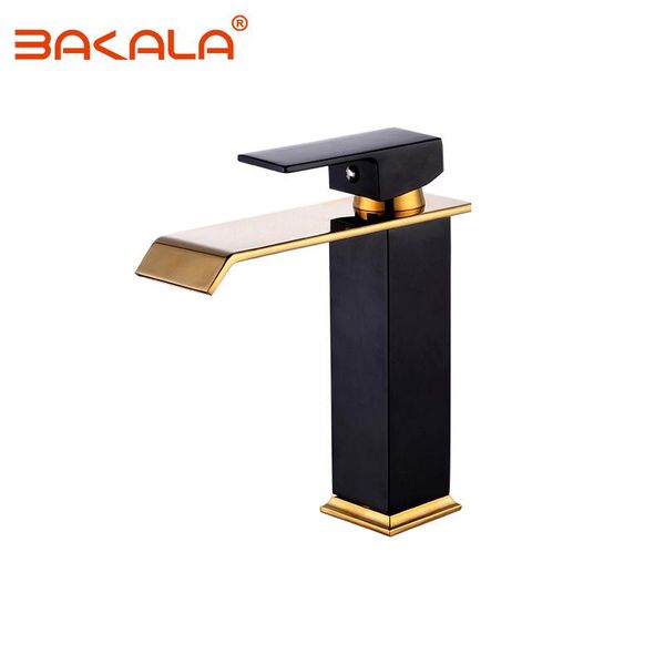 

bathroom sink faucets bakala golden/black waterfall faucet brass basin mixer tap & cold faucet+drainer
